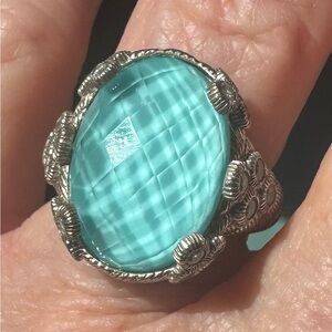 Judith Ripka Sterling Silver Turquoise Doublet
Oval Diamonique Ring Sz 6 $175
